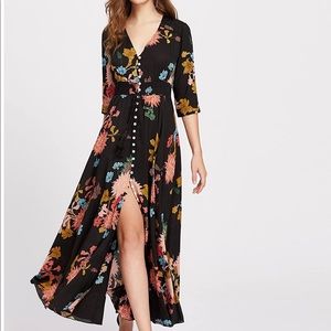 Black and Multi-Colored Floral Maxi Dress